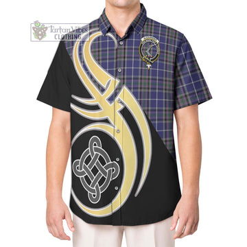 Alexander of Menstry Tartan Short Sleeve Button Shirt with Family Crest and Celtic Symbol Style