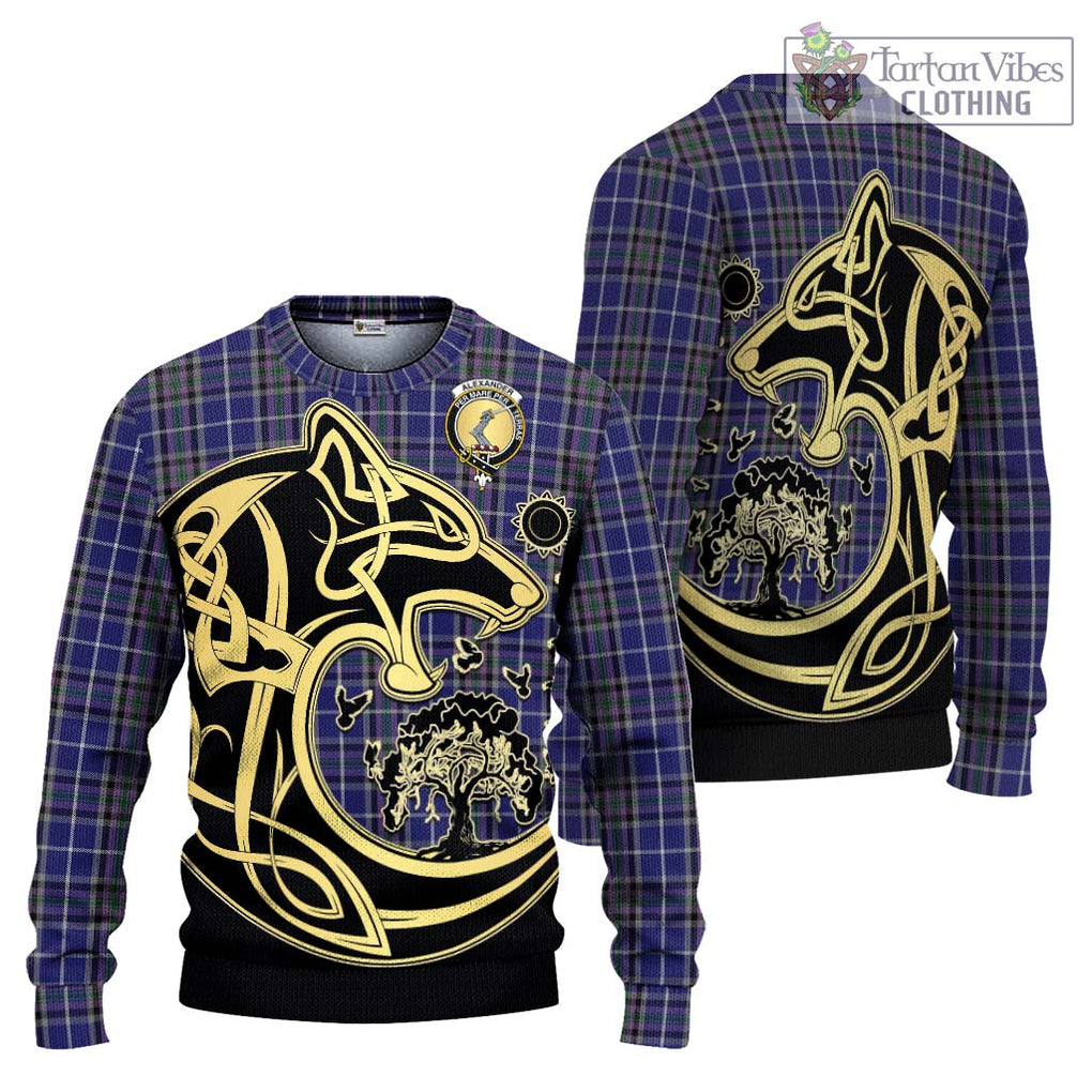 Alexander of Menstry Tartan Knitted Sweater with Family Crest Celtic Wolf Style Unisex - Tartan Vibes Clothing