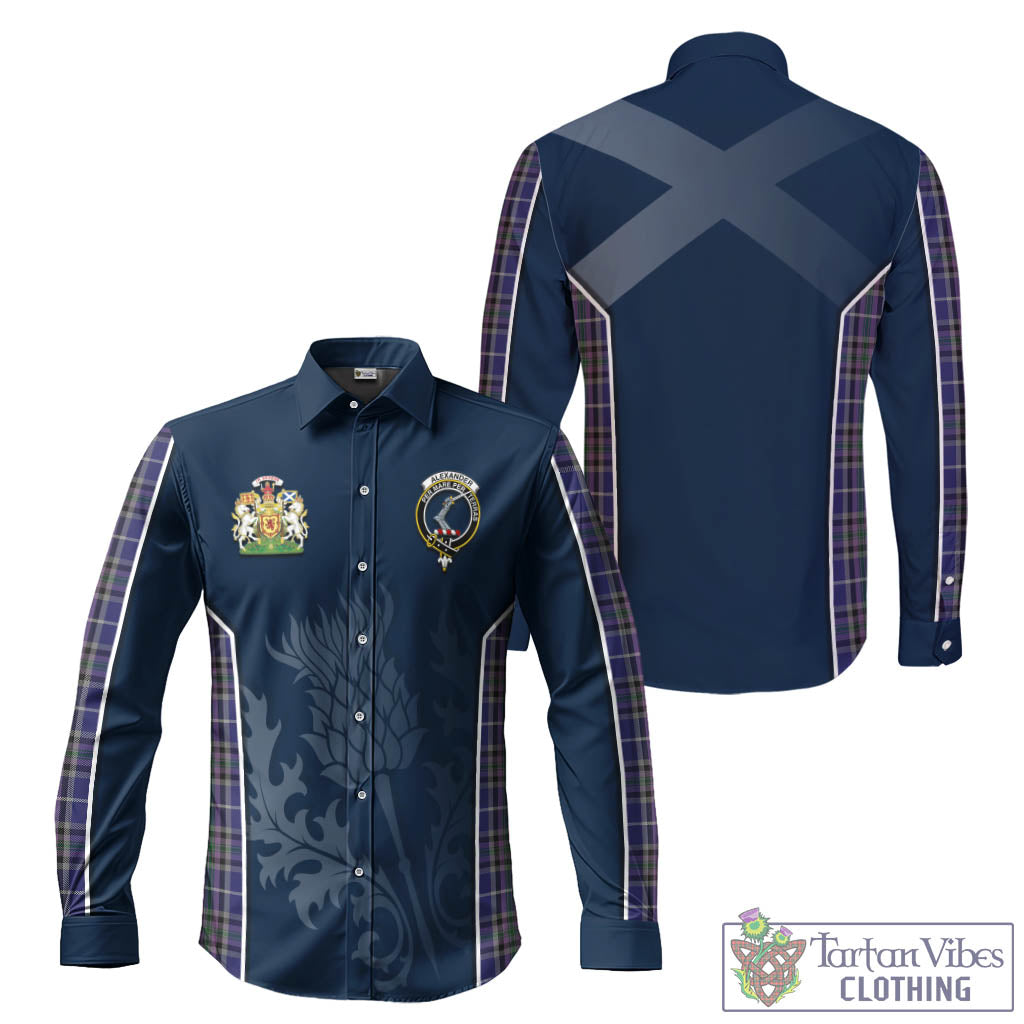 Tartan Vibes Clothing Alexander of Menstry Tartan Long Sleeve Button Up Shirt with Family Crest and Scottish Thistle Vibes Sport Style