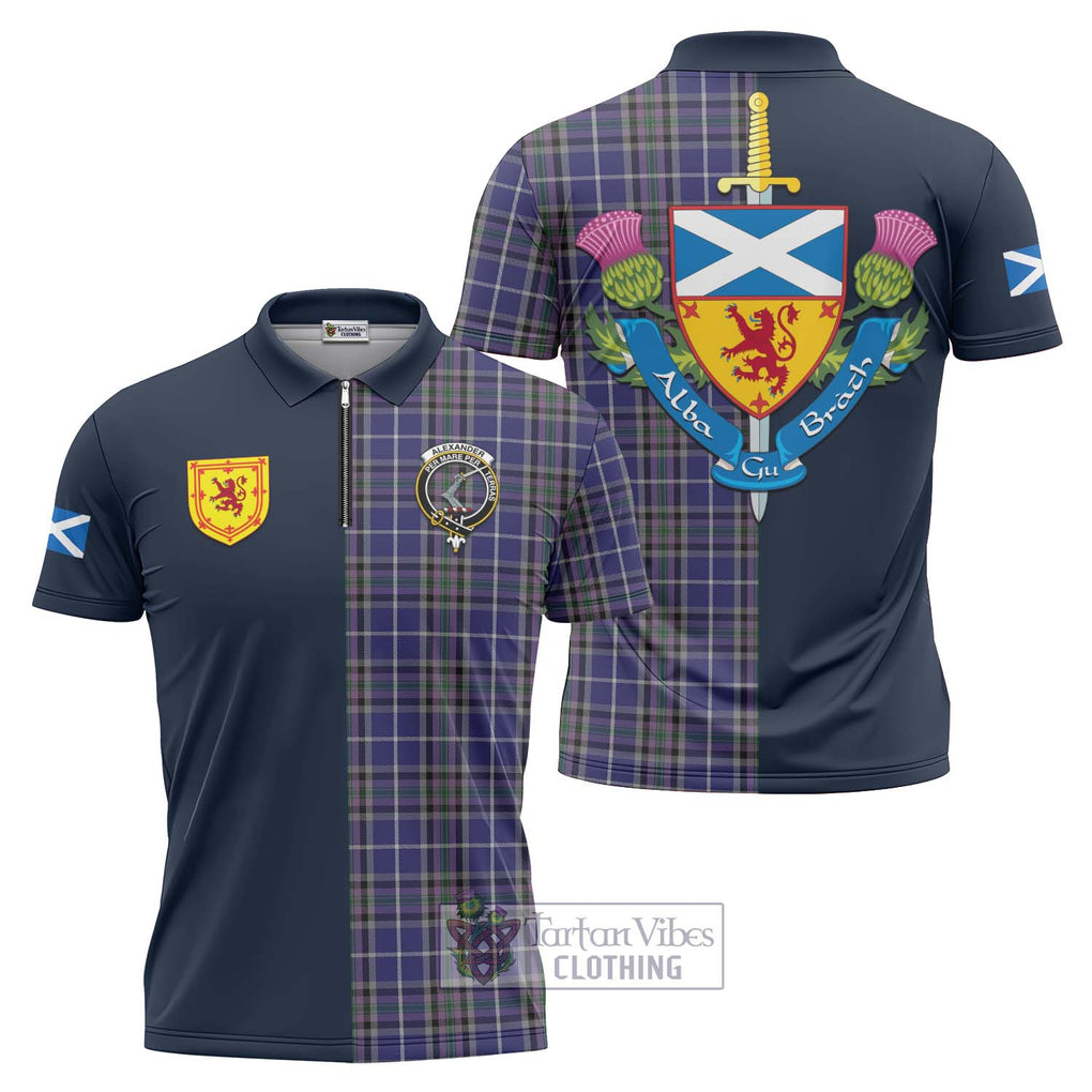 Tartan Vibes Clothing Alexander of Menstry Tartan Zipper Polo Shirt with Scottish Lion Royal Arm Half Style