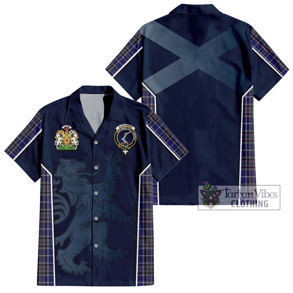 Tartan Vibes Clothing Alexander of Menstry Tartan Short Sleeve Button Shirt with Family Crest and Lion Rampant Vibes Sport Style