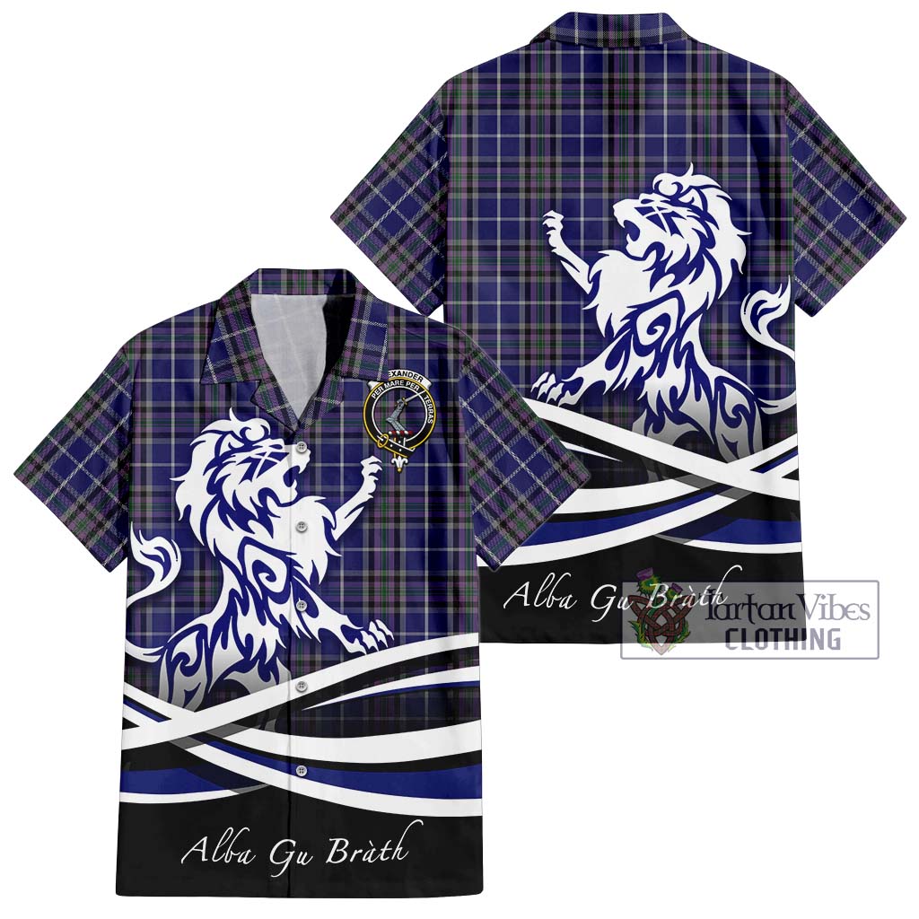 Tartan Vibes Clothing Alexander of Menstry Tartan Short Sleeve Button Shirt with Alba Gu Brath Regal Lion Emblem