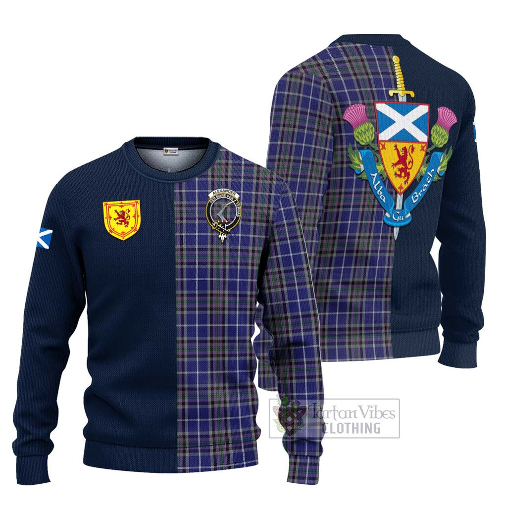 Tartan Vibes Clothing Alexander of Menstry Tartan Knitted Sweater with Scottish Lion Royal Arm Half Style