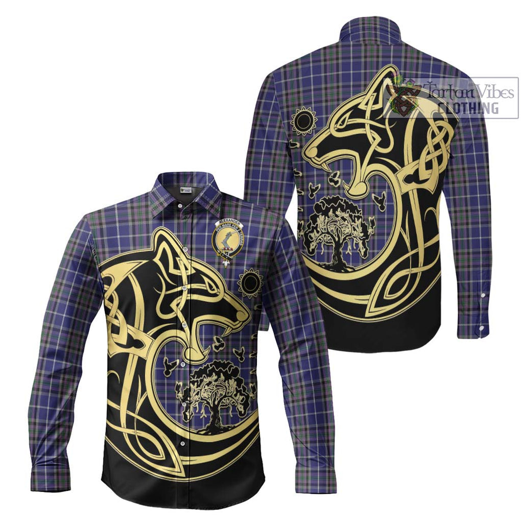 Alexander of Menstry Tartan Long Sleeve Button Shirt with Family Crest Celtic Wolf Style Men's Shirt S - Tartan Vibes Clothing