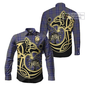 Alexander of Menstry Tartan Long Sleeve Button Shirt with Family Crest Celtic Wolf Style