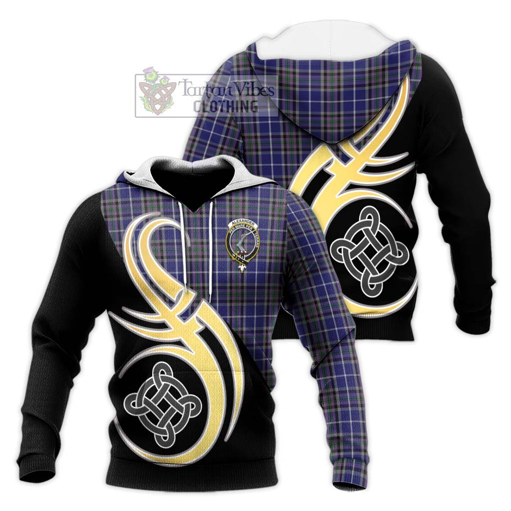 Alexander of Menstry Tartan Knitted Hoodie with Family Crest and Celtic Symbol Style Unisex Knitted Pullover Hoodie - Tartan Vibes Clothing