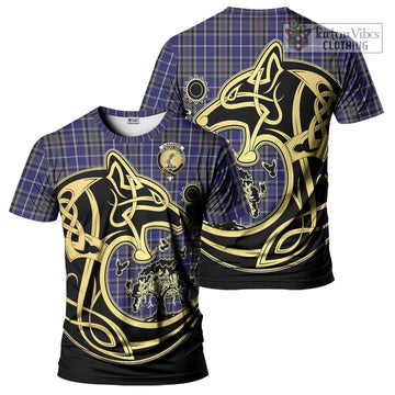 Alexander of Menstry Tartan T-Shirt with Family Crest Celtic Wolf Style