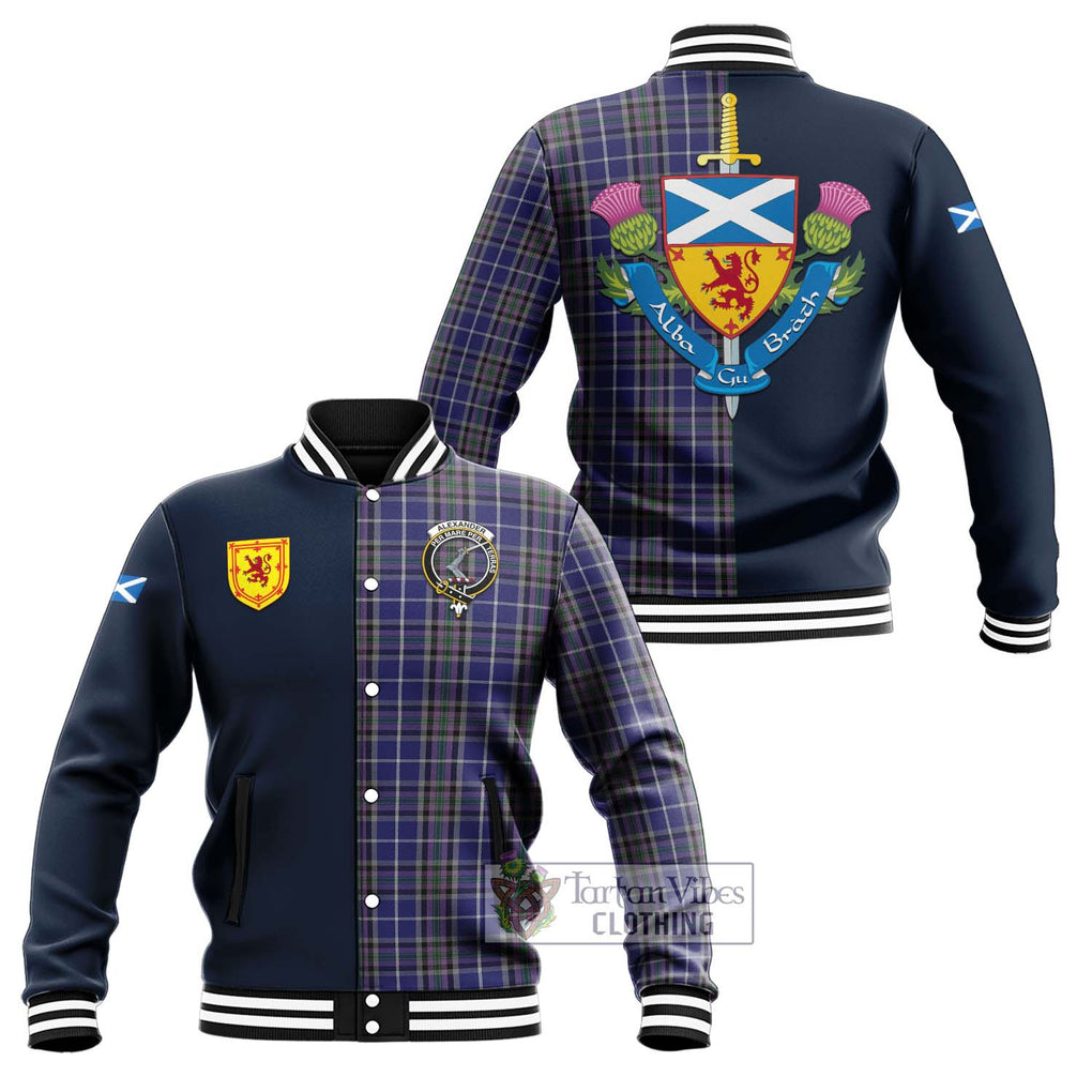 Tartan Vibes Clothing Alexander of Menstry Tartan Baseball Jacket with Scottish Lion Royal Arm Half Style