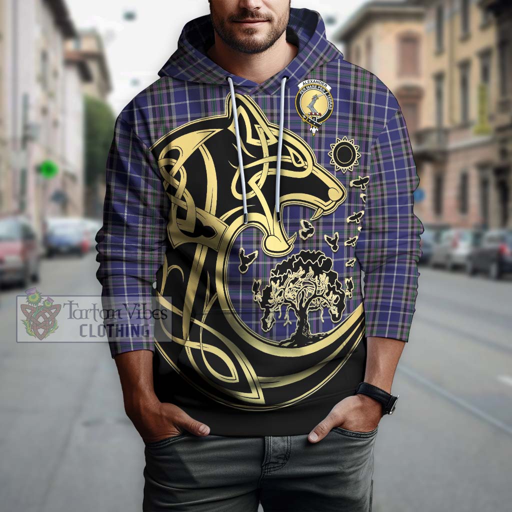 Tartan Vibes Clothing Alexander of Menstry Tartan Hoodie with Family Crest Celtic Wolf Style