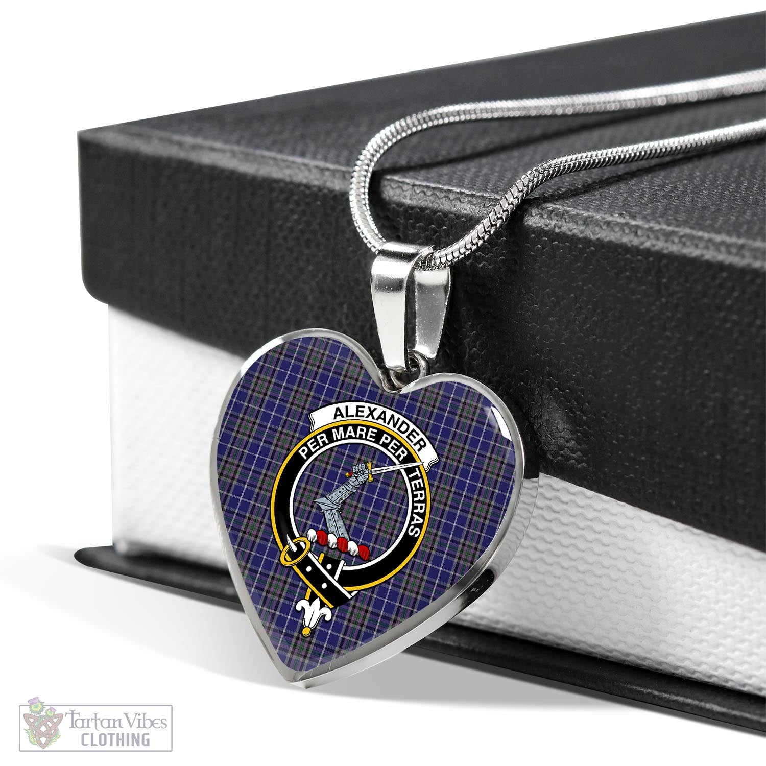 Tartan Vibes Clothing Alexander of Menstry Tartan Heart Necklace with Family Crest