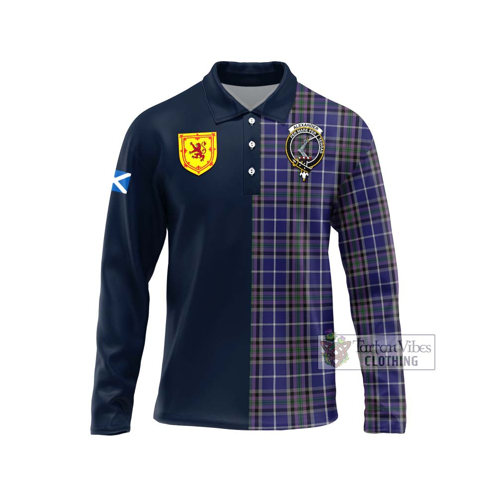 Tartan Vibes Clothing Alexander of Menstry Tartan Long Sleeve Polo Shirt with Scottish Lion Royal Arm Half Style