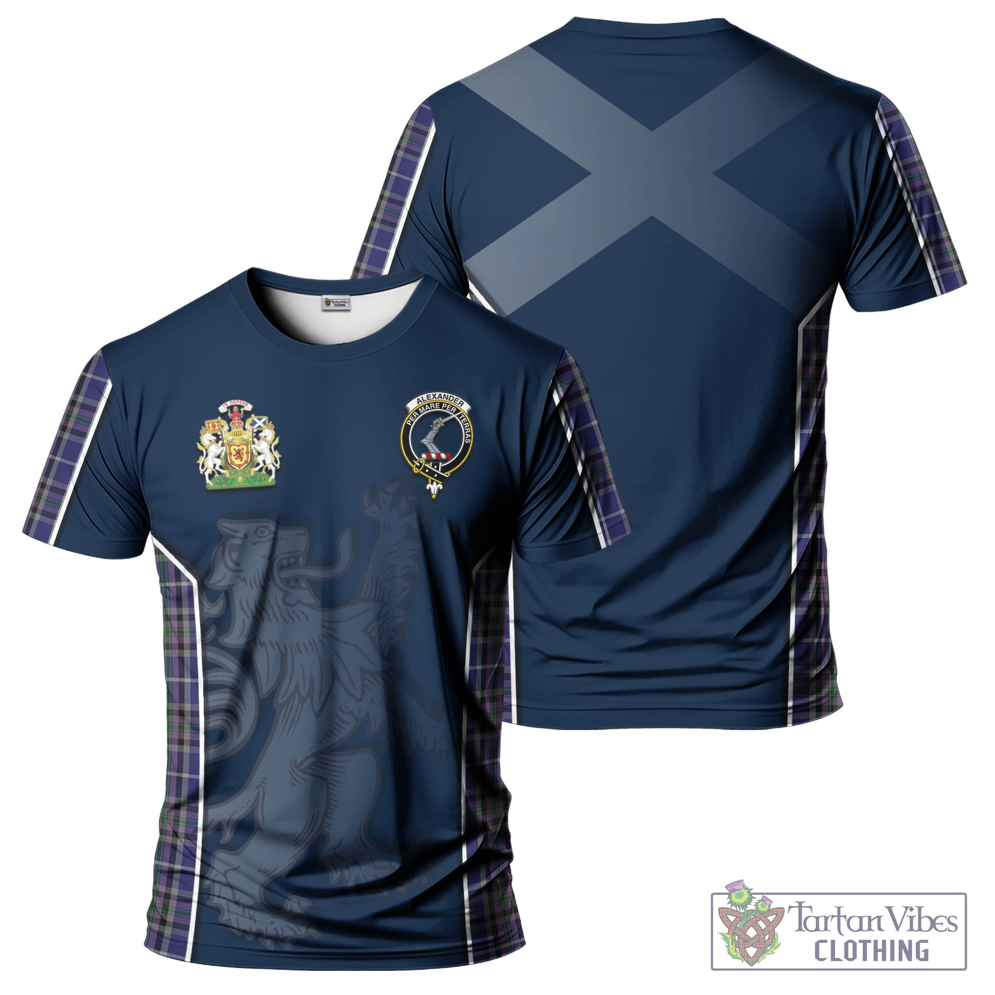 Tartan Vibes Clothing Alexander of Menstry Tartan T-Shirt with Family Crest and Lion Rampant Vibes Sport Style