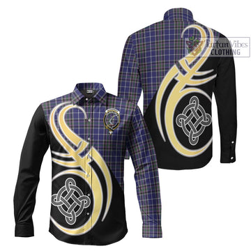 Alexander of Menstry Tartan Long Sleeve Button Shirt with Family Crest and Celtic Symbol Style