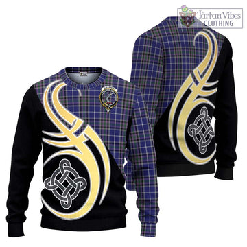 Alexander of Menstry Tartan Knitted Sweater with Family Crest and Celtic Symbol Style