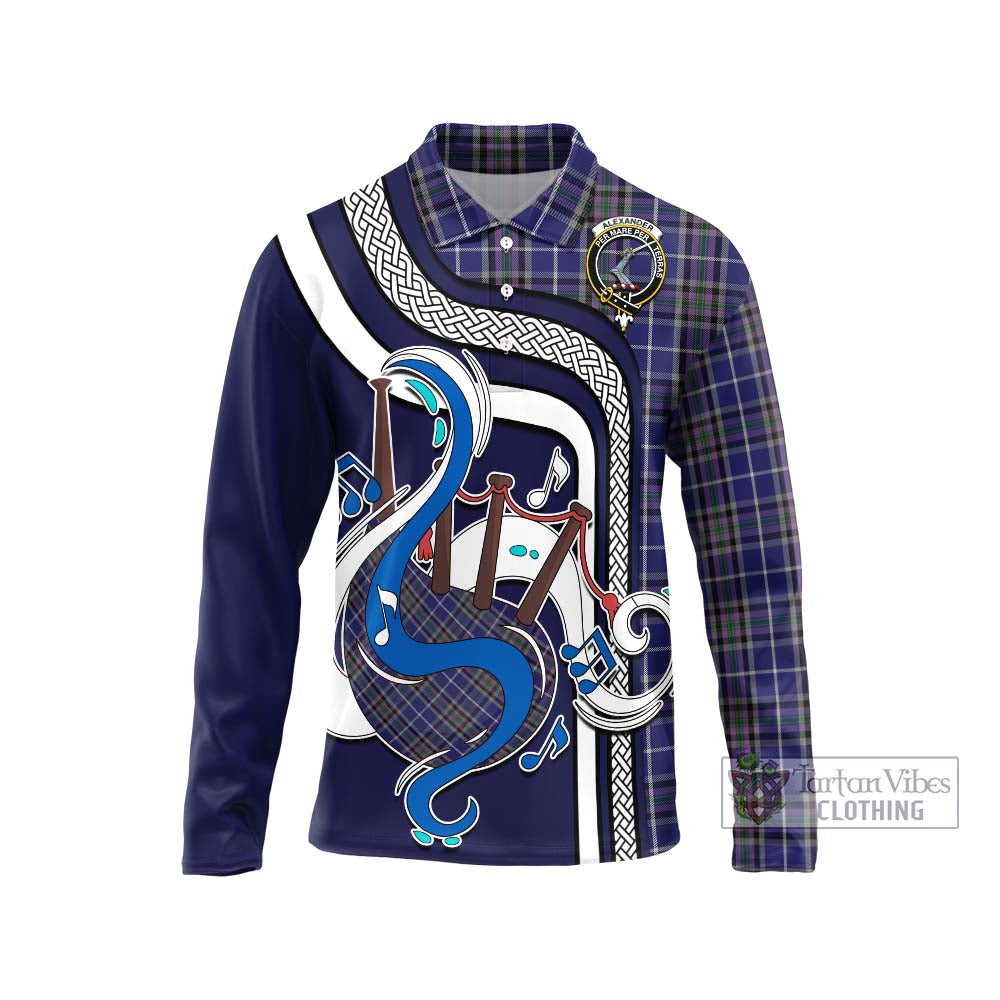 Tartan Vibes Clothing Alexander of Menstry Tartan Long Sleeve Polo Shirt with Epic Bagpipe Style