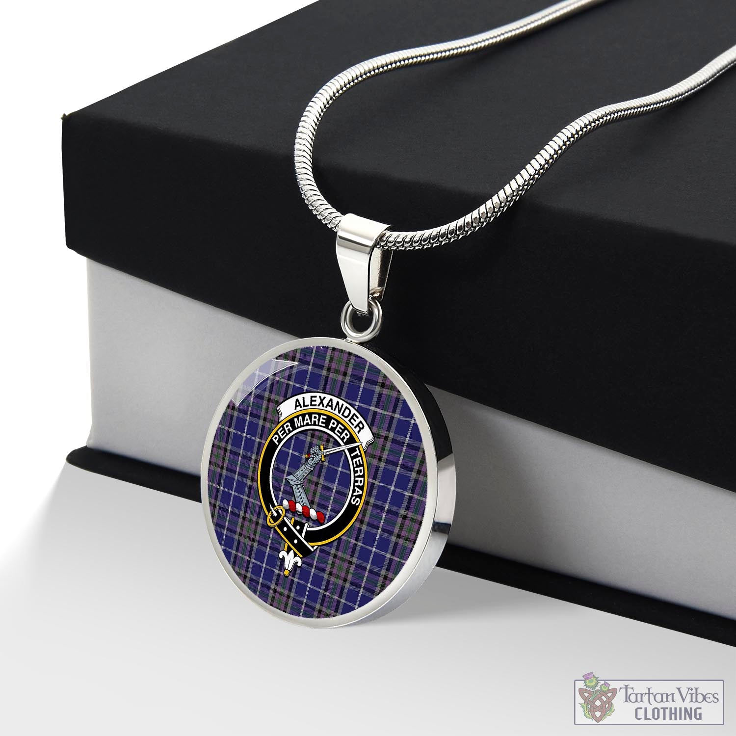 Tartan Vibes Clothing Alexander of Menstry Tartan Circle Necklace with Family Crest