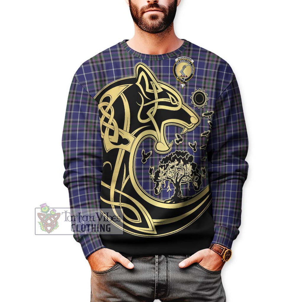 Alexander of Menstry Tartan Sweatshirt with Family Crest Celtic Wolf Style Unisex - Tartan Vibes Clothing