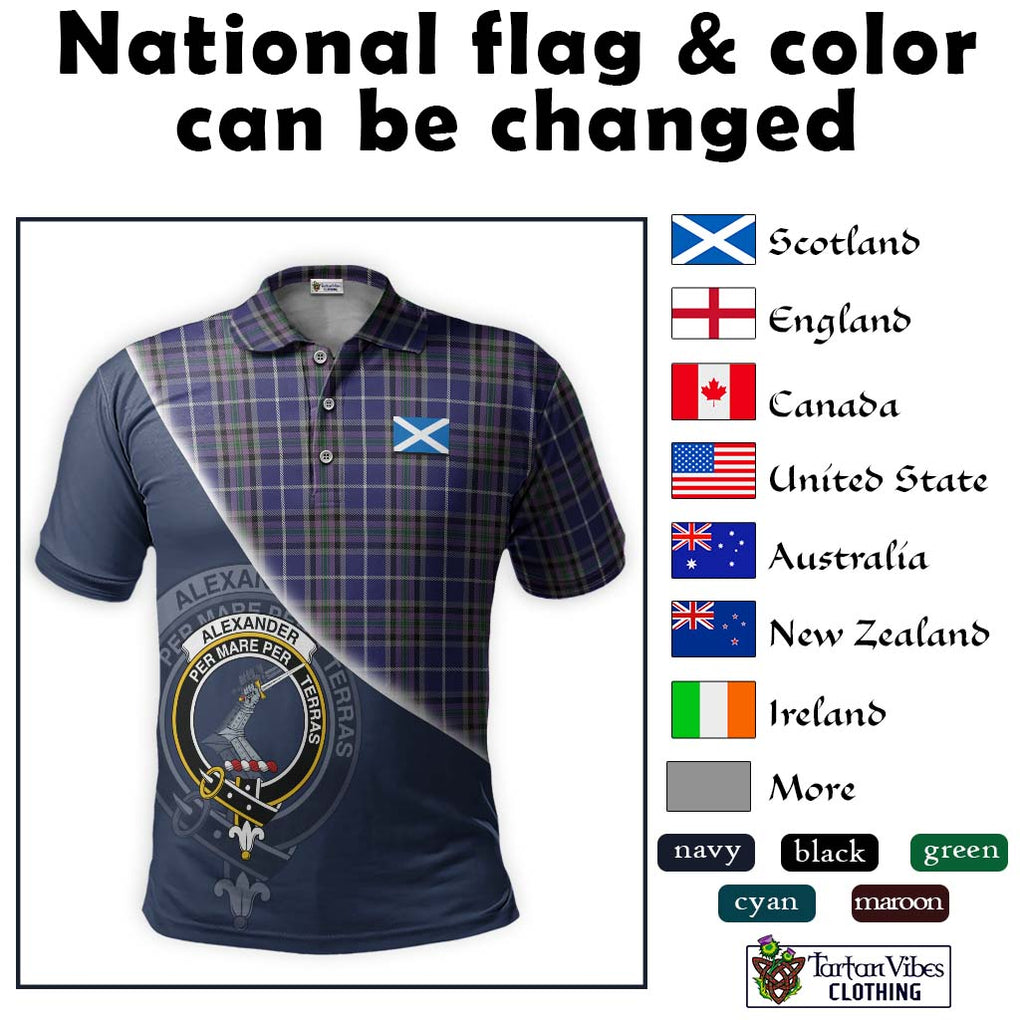 Alexander of Menstry Tartan Polo Shirt with Personalised National Flag and Family Crest Half Style - Tartanvibesclothing Shop