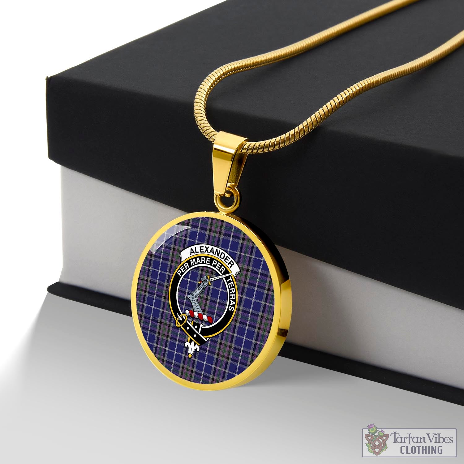 Tartan Vibes Clothing Alexander of Menstry Tartan Circle Necklace with Family Crest