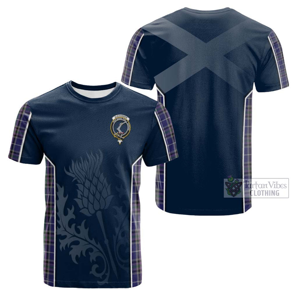 Tartan Vibes Clothing Alexander of Menstry Tartan Cotton T-shirt with Family Crest and Scottish Thistle Vibes Sport Style