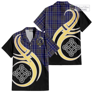 Alexander of Menstry Tartan Short Sleeve Button Shirt with Family Crest and Celtic Symbol Style