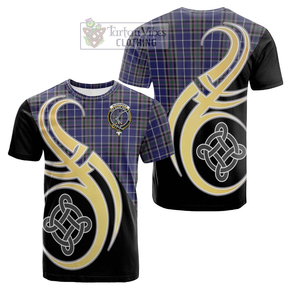 Tartan Vibes Clothing Alexander of Menstry Tartan Cotton T-shirt with Family Crest and Celtic Symbol Style