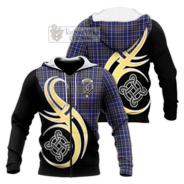 Alexander of Menstry Tartan Knitted Hoodie with Family Crest and Celtic Symbol Style