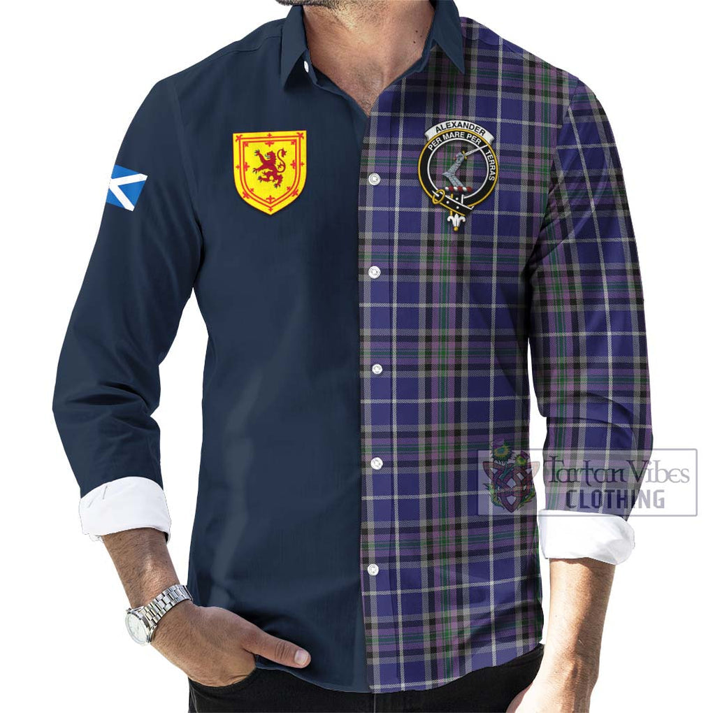 Tartan Vibes Clothing Alexander of Menstry Tartan Long Sleeve Button Shirt with Scottish Lion Royal Arm Half Style