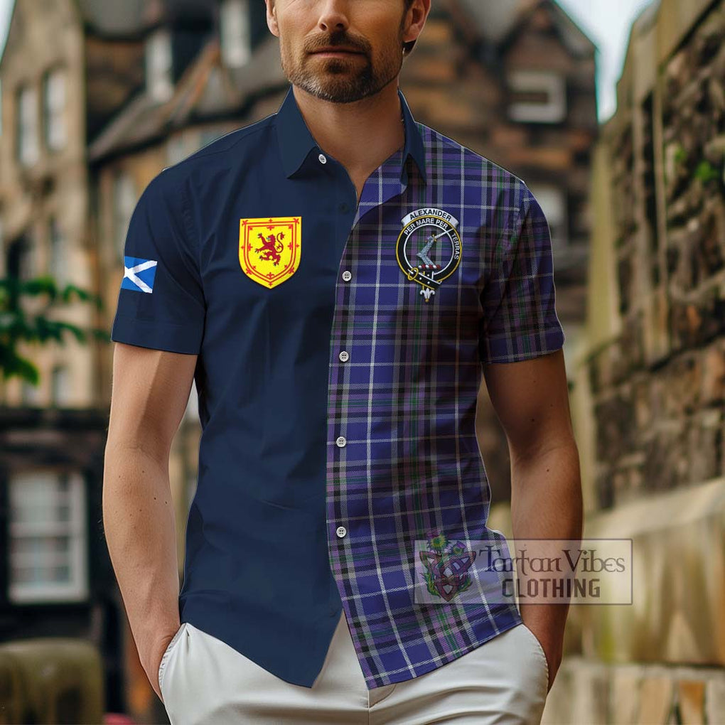 Tartan Vibes Clothing Alexander of Menstry Tartan Short Sleeve Button Shirt with Scottish Lion Royal Arm Half Style