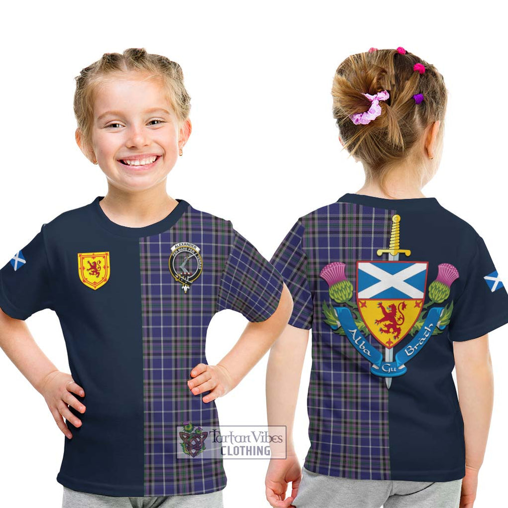 Tartan Vibes Clothing Alexander of Menstry Tartan Kid T-Shirt with Scottish Lion Royal Arm Half Style