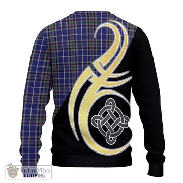 Alexander of Menstry Tartan Knitted Sweater with Family Crest and Celtic Symbol Style