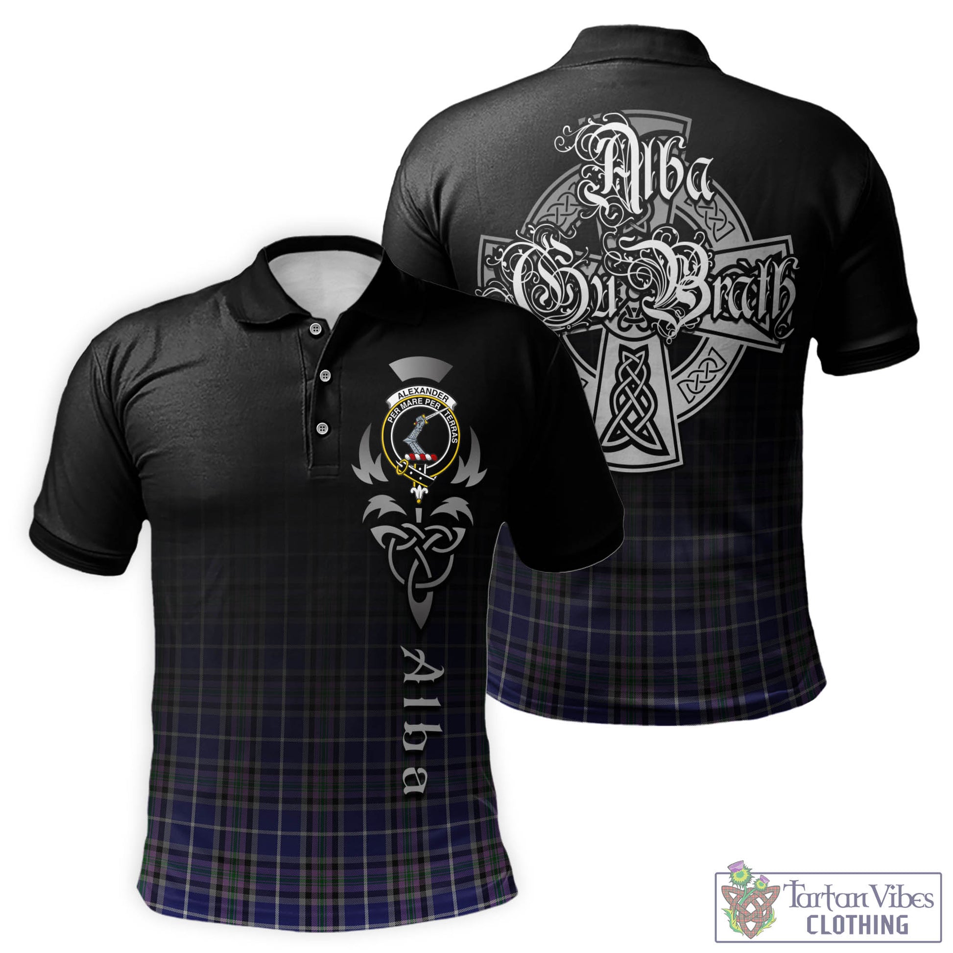 Tartan Vibes Clothing Alexander of Menstry Tartan Polo Shirt Featuring Alba Gu Brath Family Crest Celtic Inspired