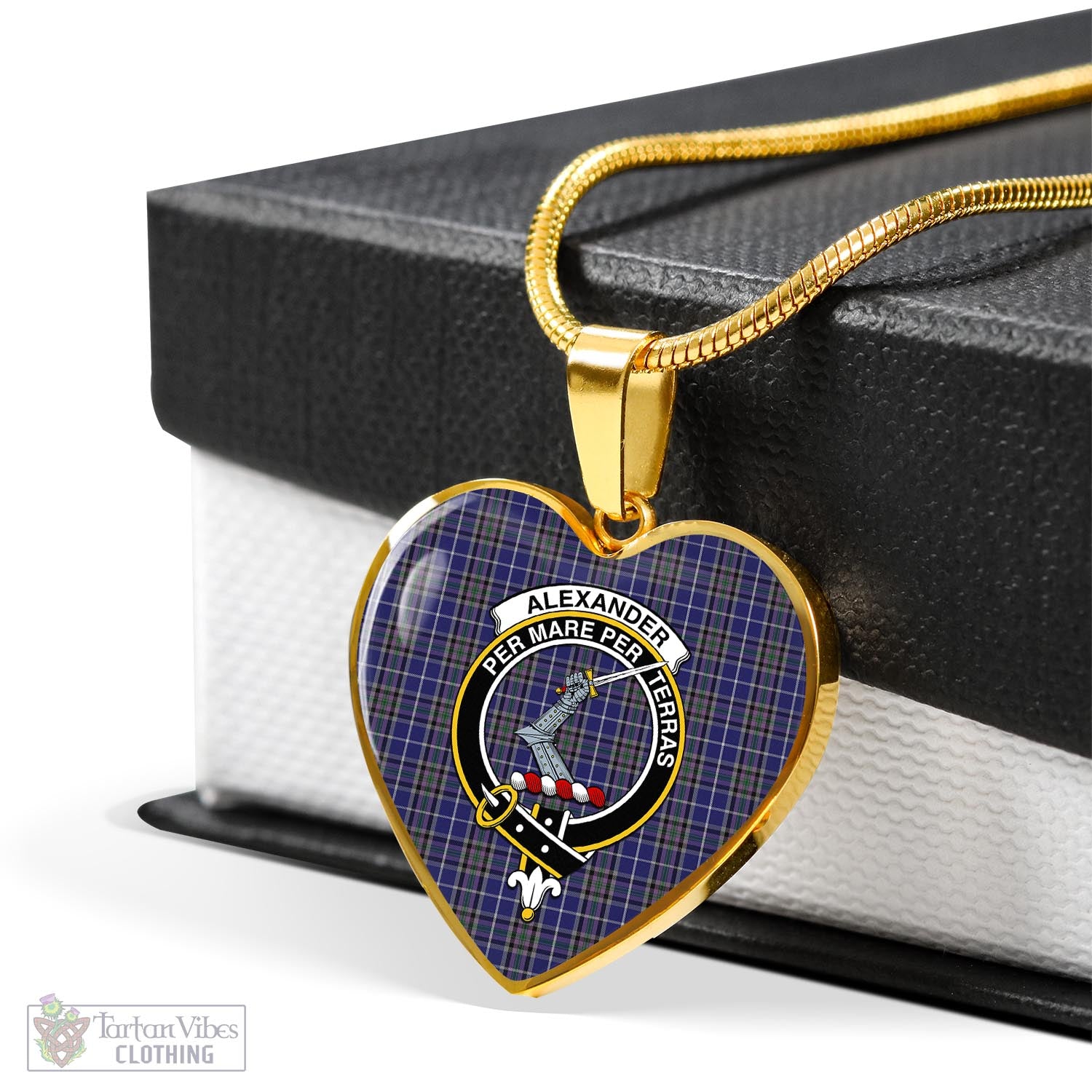 Tartan Vibes Clothing Alexander of Menstry Tartan Heart Necklace with Family Crest