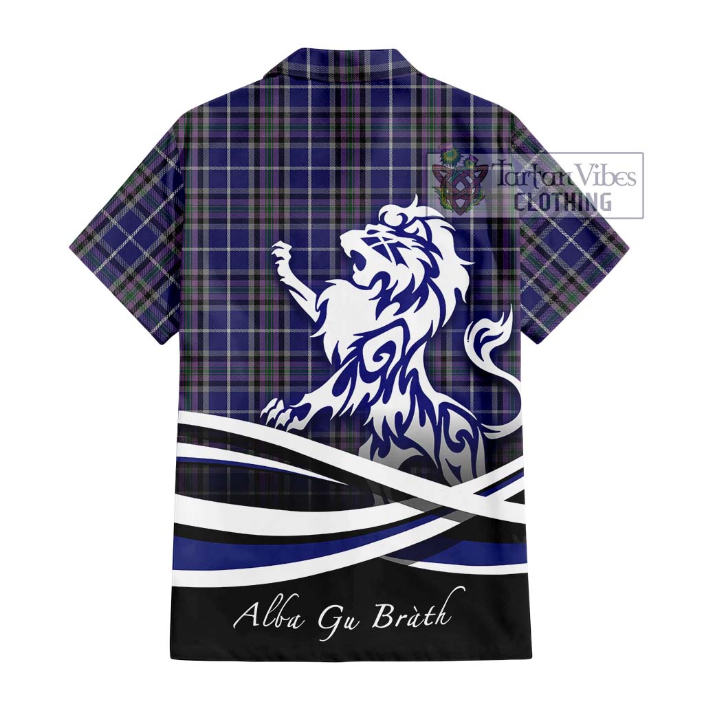 Tartan Vibes Clothing Alexander of Menstry Tartan Short Sleeve Button Shirt with Alba Gu Brath Regal Lion Emblem