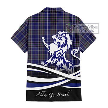 Alexander of Menstry Tartan Short Sleeve Button Shirt with Alba Gu Brath Regal Lion Emblem