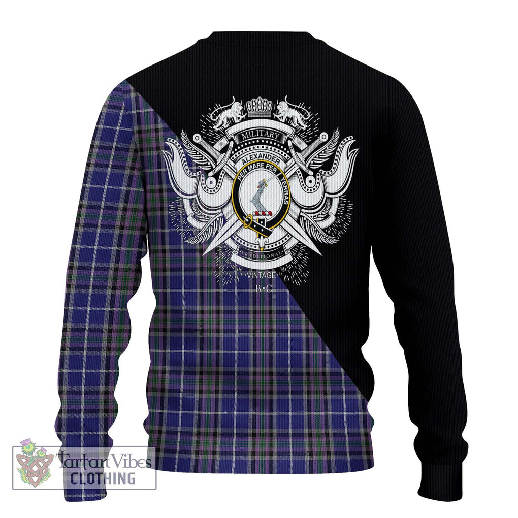 Alexander of Menstry Tartan Knitted Sweater with Family Crest and Military Logo Style - Tartanvibesclothing Shop