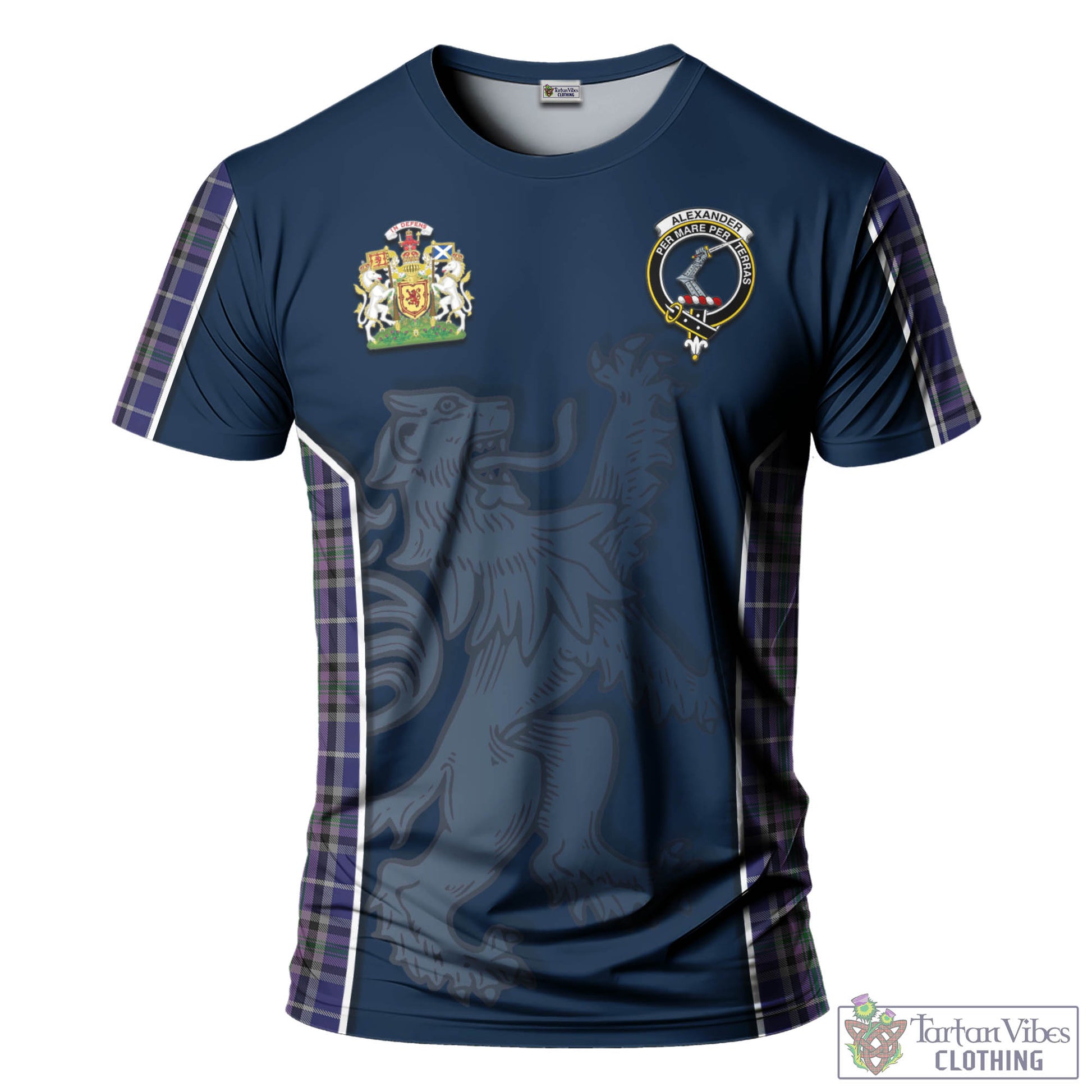 Tartan Vibes Clothing Alexander of Menstry Tartan T-Shirt with Family Crest and Lion Rampant Vibes Sport Style