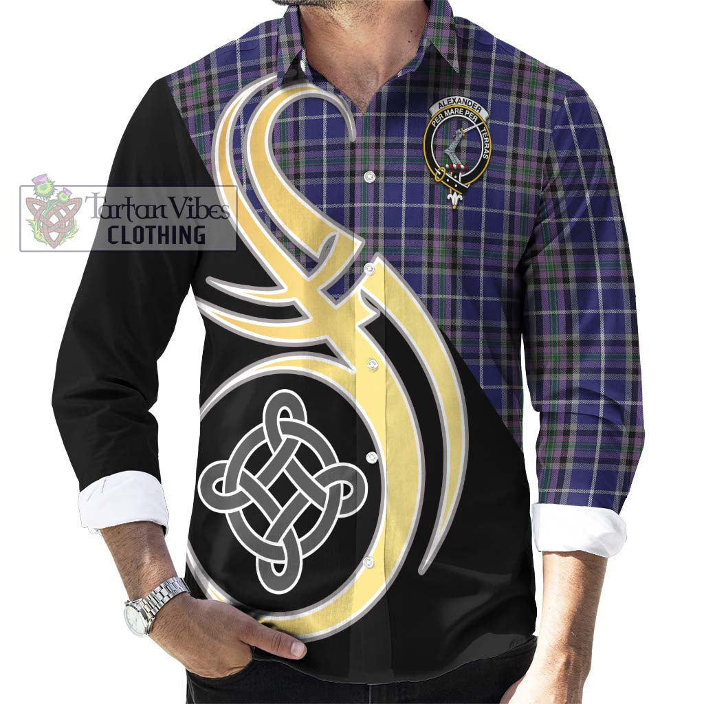 Alexander of Menstry Tartan Long Sleeve Button Shirt with Family Crest and Celtic Symbol Style - Tartan Vibes Clothing