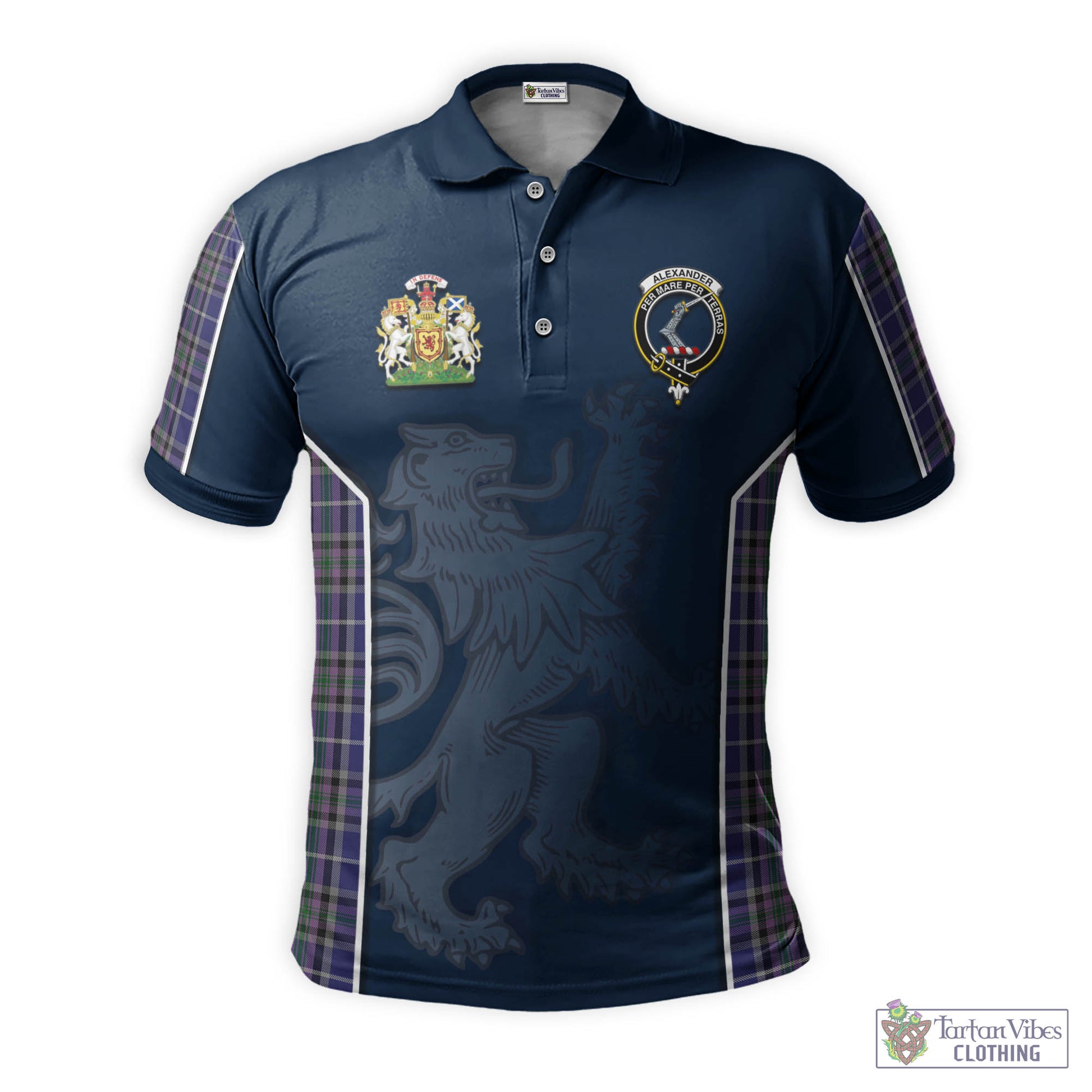 Tartan Vibes Clothing Alexander of Menstry Tartan Men's Polo Shirt with Family Crest and Lion Rampant Vibes Sport Style