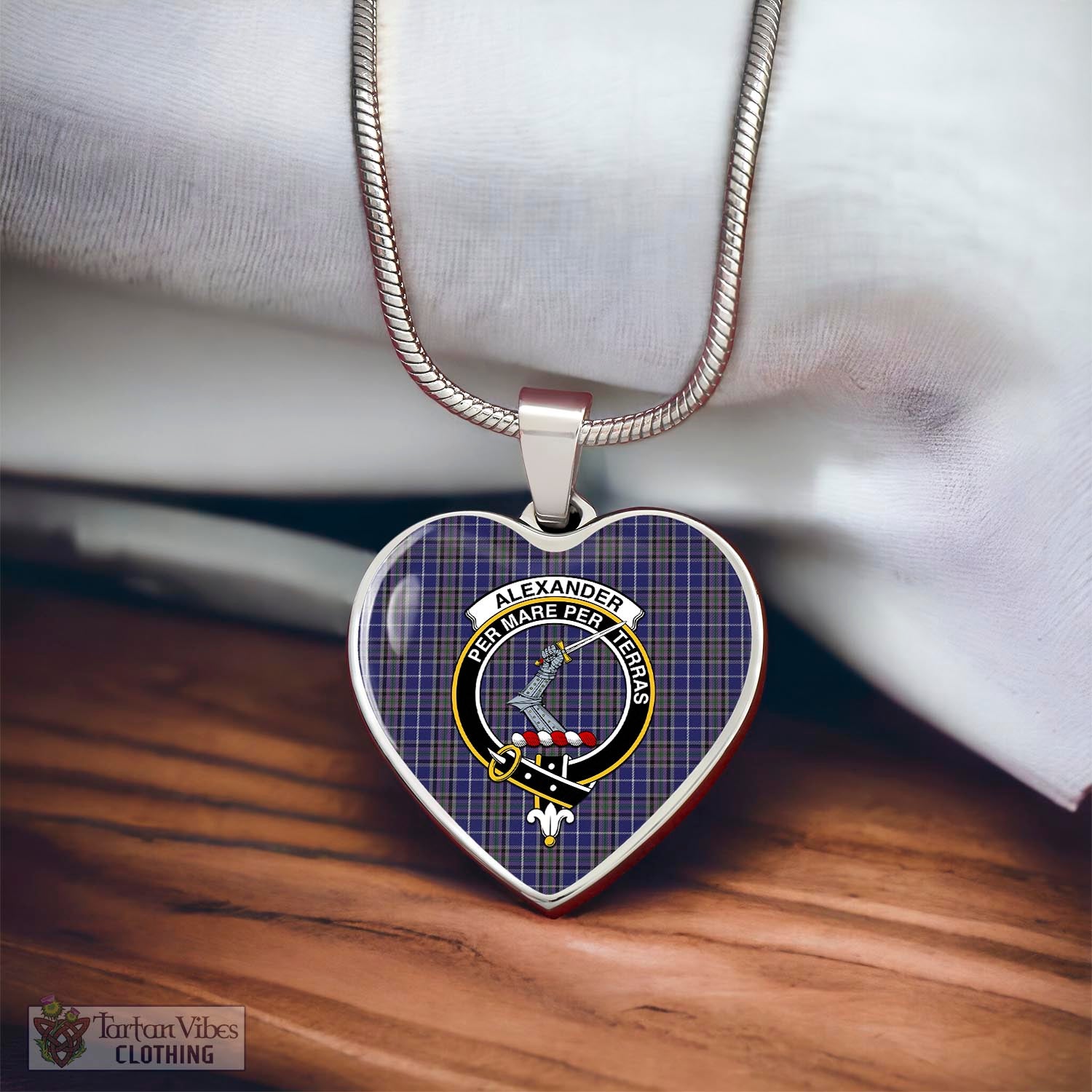 Tartan Vibes Clothing Alexander of Menstry Tartan Heart Necklace with Family Crest