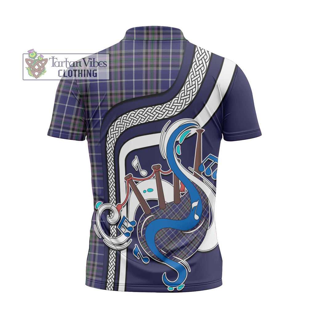 Alexander of Menstry Tartan Zipper Polo Shirt with Epic Bagpipe Style - Tartanvibesclothing Shop