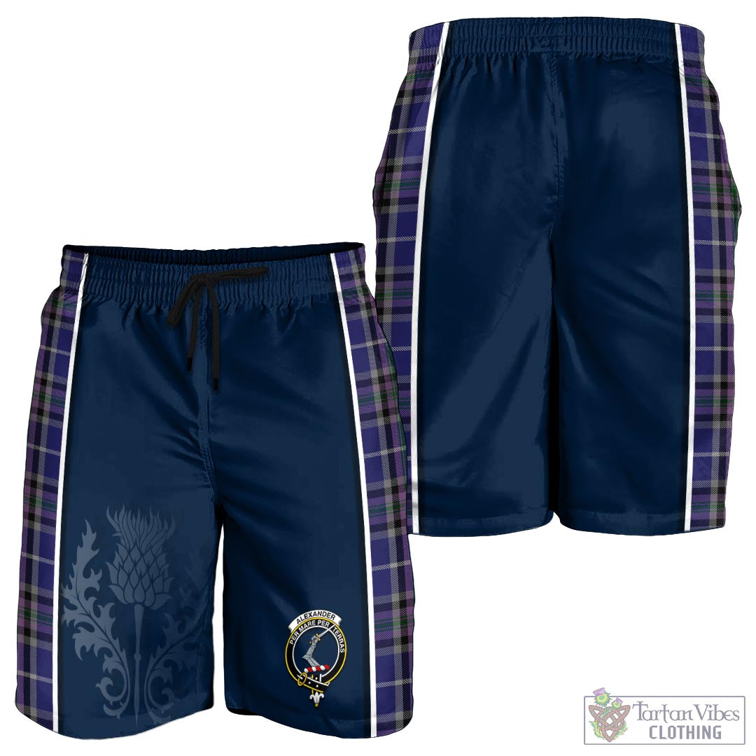 Tartan Vibes Clothing Alexander of Menstry Tartan Men's Shorts with Family Crest and Scottish Thistle Vibes Sport Style