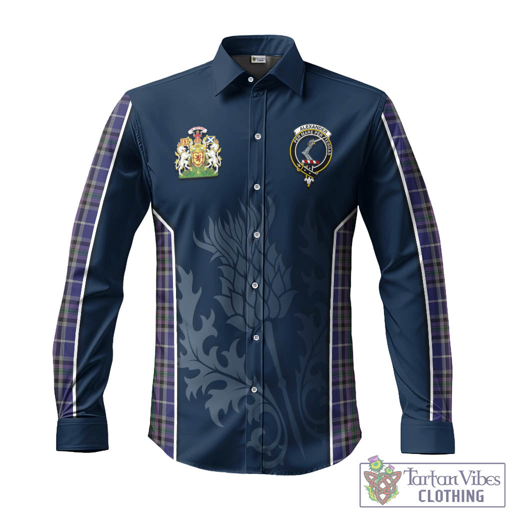 Tartan Vibes Clothing Alexander of Menstry Tartan Long Sleeve Button Up Shirt with Family Crest and Scottish Thistle Vibes Sport Style