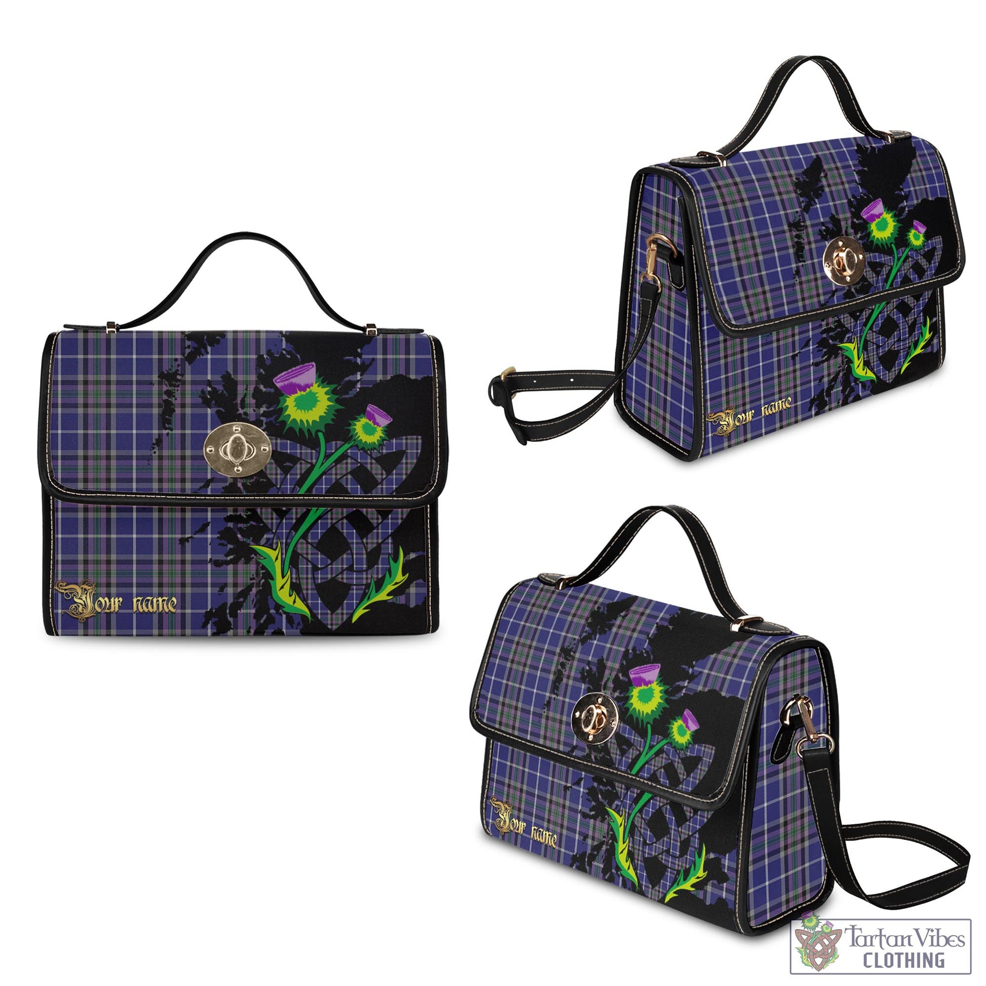 Tartan Vibes Clothing Alexander of Menstry Tartan Waterproof Canvas Bag with Scotland Map and Thistle Celtic Accents