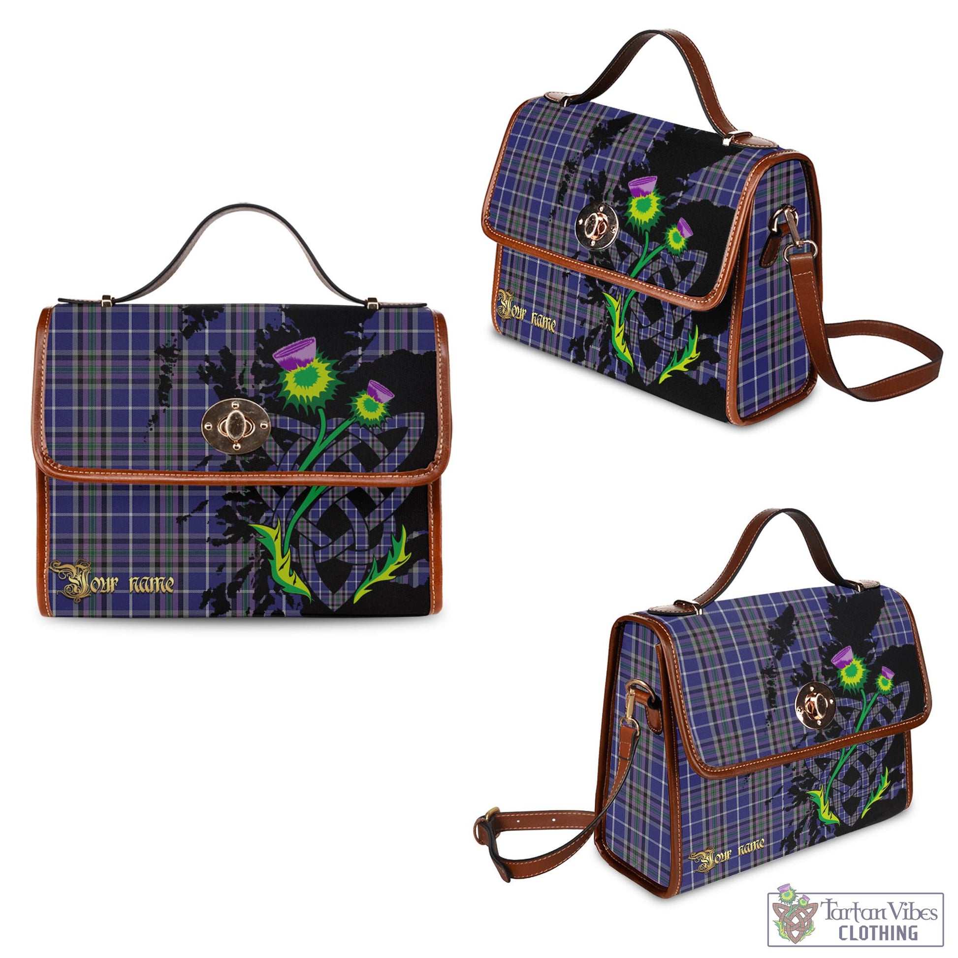 Tartan Vibes Clothing Alexander of Menstry Tartan Waterproof Canvas Bag with Scotland Map and Thistle Celtic Accents