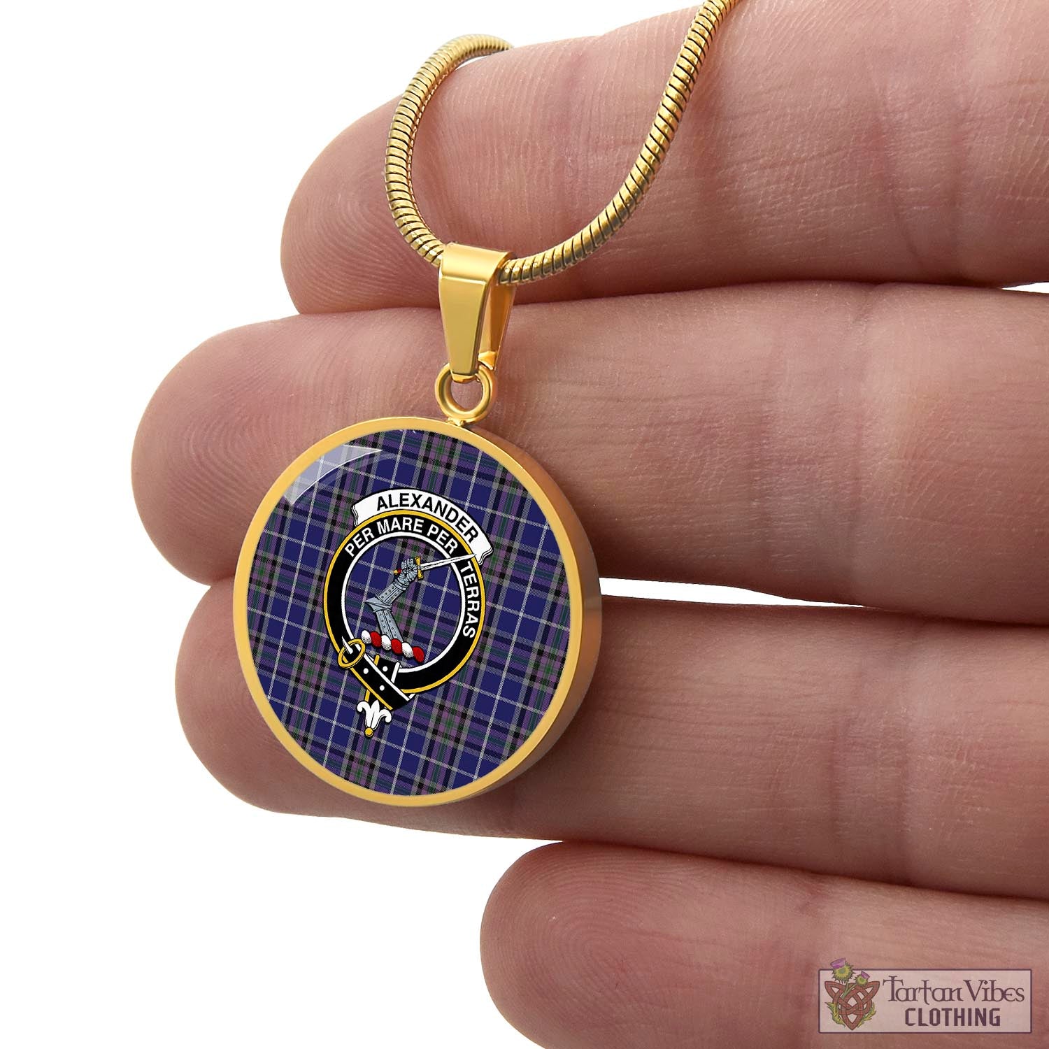 Tartan Vibes Clothing Alexander of Menstry Tartan Circle Necklace with Family Crest