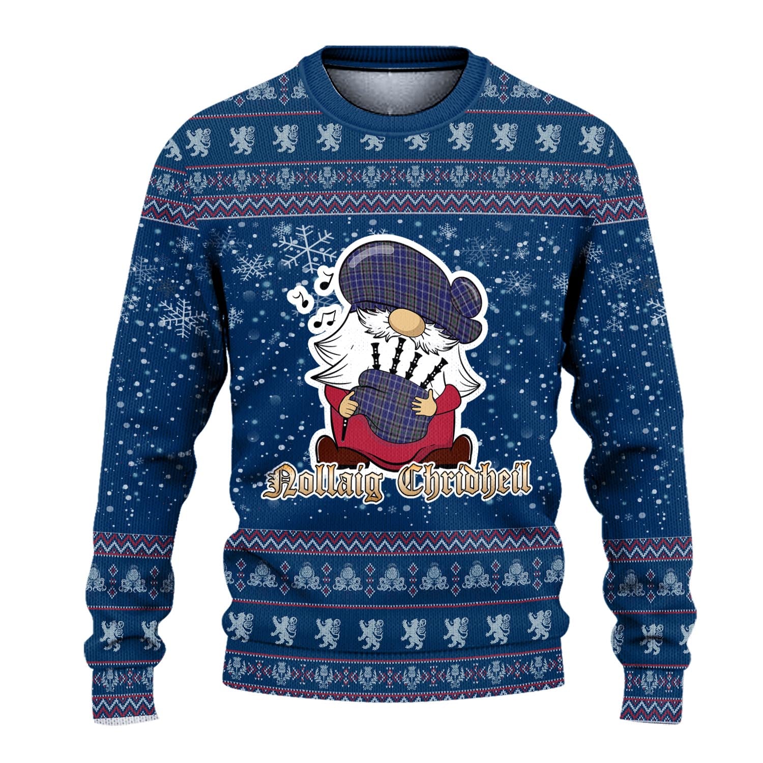 Alexander of Menstry Clan Christmas Family Knitted Sweater with Funny Gnome Playing Bagpipes - Tartanvibesclothing