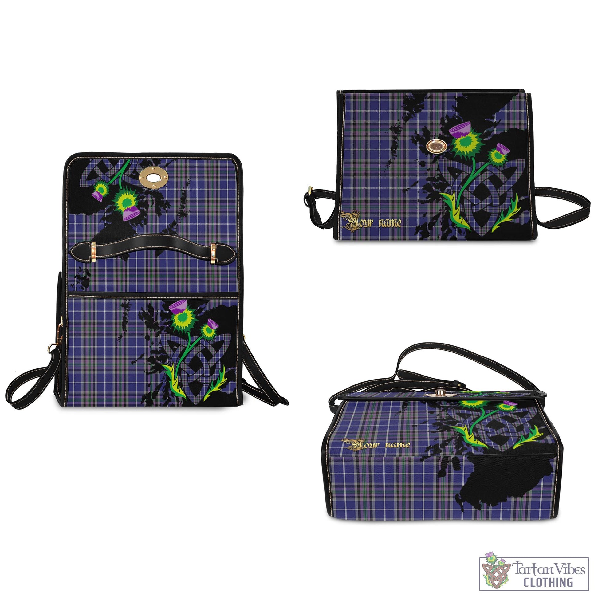 Tartan Vibes Clothing Alexander of Menstry Tartan Waterproof Canvas Bag with Scotland Map and Thistle Celtic Accents