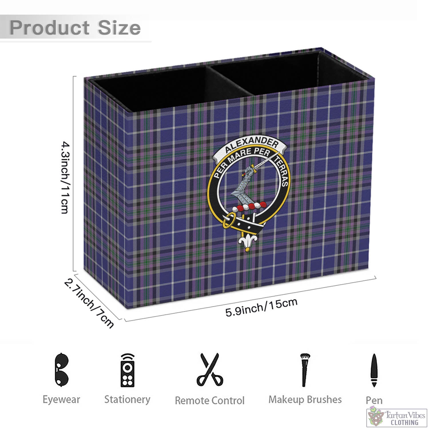 Tartan Vibes Clothing Alexander of Menstry Tartan Pen Holder with Family Crest