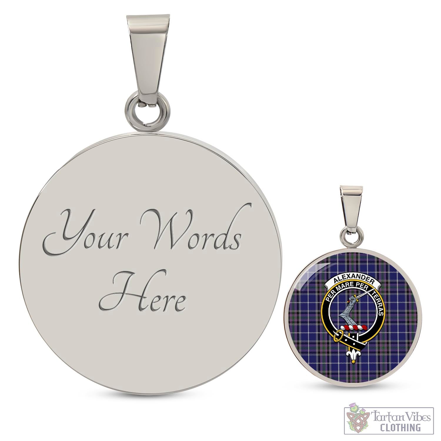 Tartan Vibes Clothing Alexander of Menstry Tartan Circle Necklace with Family Crest